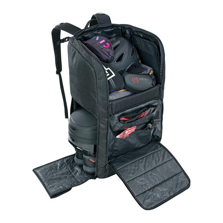 Spacious compartments of Black Evoc Gear Backpack