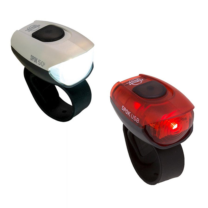 White and Red Planet Bike Spok 50 USB Bicycle Light Combo 