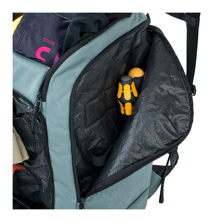Side Pockets of Blue Evoc Gear Backpack