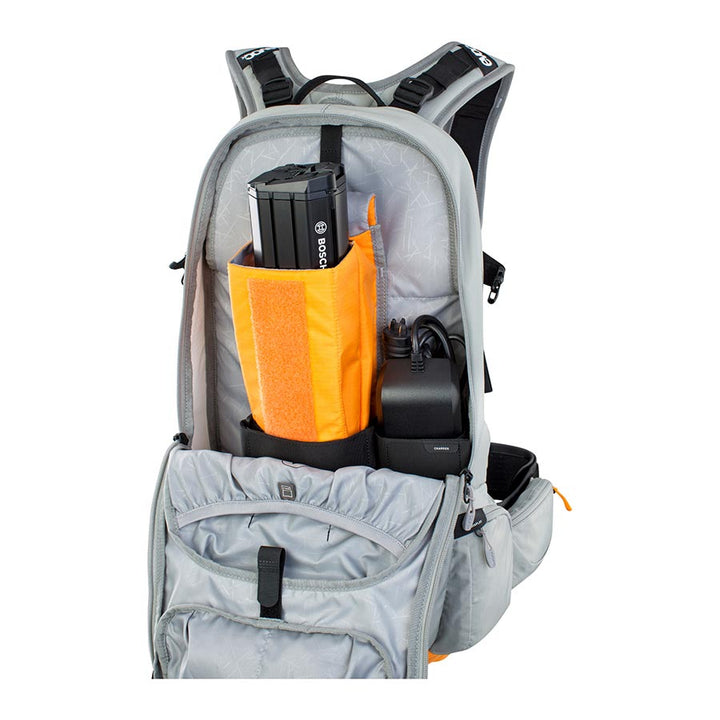 Grey and Orange Evoc FR Enduro E-Ride 16 Back Pack