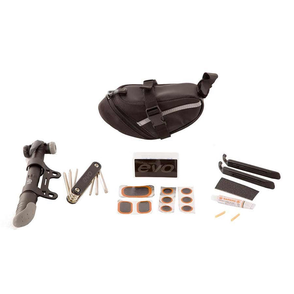 Black Evo Ride Ready Essentials Kit - Saddle Bag & Bicycle Repair Kit 